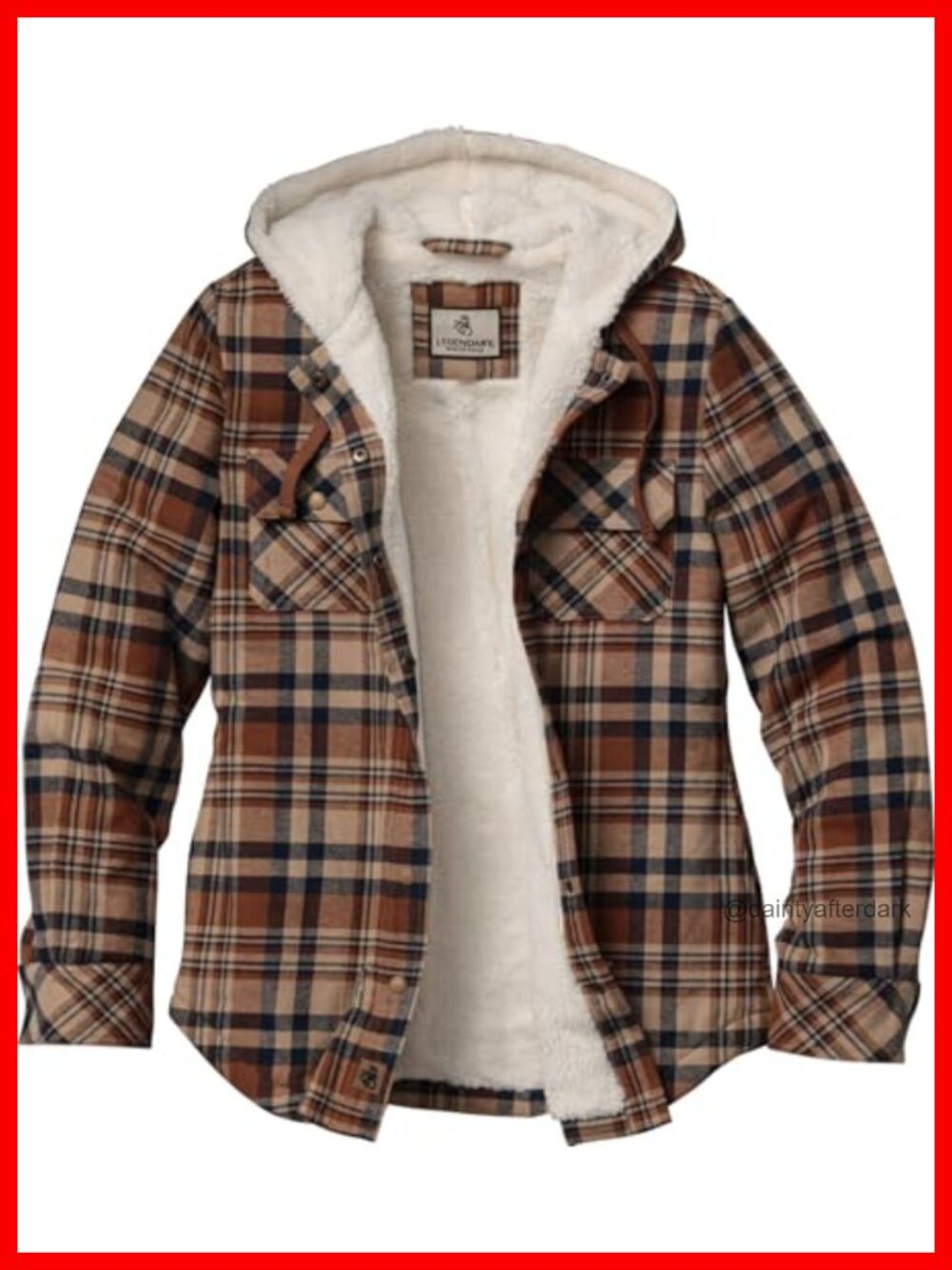 Sherpa Lined Hooded Plaid Shirt Jacket Snap Front Relaxed